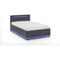 Meise Jugendbett Circle 120x200 cm | Bettgestell | LED & USB | 4 Betttaschen | Strukturstoff Graphit | Holzfuß schwarz