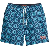 Superdry für Herren. M3010250A Badeanzug mit blauem Mosaikmuster (M), Strandbekleidung, Recyceltes Polyester, Nachhaltig