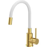 Quadron Küchenarmatur MAGGIE SteelQ Mischbatterie 360°, Farbe: Weiß, Höhe: 38cm QFix-Funktion, Drehung- Wasserhahn für Küche aus Edelstahl