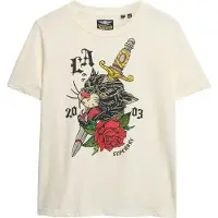 Superdry für Damen. W1011607A Locker geschnittenes T-Shirt mit weißem Neo Trad Tattoo-Motiv (M), Lässig, Baumwolle, Kurzarm