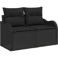 vidaXL Sofa Set mit Kissen mit Speicher Schwarz Poly-Rattan