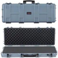Vevor Waffenkoffer mit Hartschale für Langwaffen, abschließbarer Gewehrkoffer mit vorgeschnittenen Schaumstoffen, Langwaffenkoffer Waffenaufbewahrung rollbar IP67 wasserfest, 109 x 41 x 15,5 cm Grau