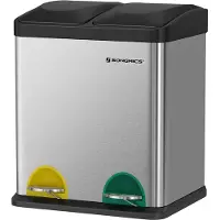 Songmics Mülleimer 30L Treteimer 2 x 15L Edelstahl Abfalleimer mit Inneneimer Trennsysteme LTB30L