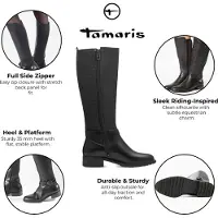 Tamaris Stiefel , Damen, Gr. 36, wärmend, XS-Schaft, schwarz, Leder, Lederimitat, unifarben, Schuhe Stiefel, Blockabsatz, Langschaftstiefel mit XS-Schaft und Stretchfunktion, Topseller