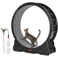 Vevor Katzenlaufrad aus Holz, 110cm großes Katzenlaufband für Hauskatzen, Katzenlaufrad mit abnehmbarem Teppich & Katzenangel zum Laufen/Gehen/Trainieren, für die meisten Katzen geeignet, Schwarz
