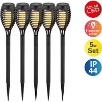 Näve 5er-Set Solar-/Fackelerdspieß "FANILO" H: 47cm, Lampe für den Außenbereich im Landhaus Stil, aus Kunststoff in schwarz, 47 cm hoch, Ø 7,4 cm, LED Platine – mit Schiebeschalter