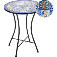 Beliani Balkontisch Blau Eisen ø 60 cm Rund Keramik Mosaik Französisch Romantisch für 2 Personen Garten Outdoor Terrasse Ausstattung Möbel