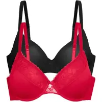 Dorina Bügel-BH "Sonia", Damen, Gr. 80, Cup D, schwarz (rot, schwarz), Spitze, Obermaterial: 65% Polyester, 26% Polyamid, 9% Elasthan, unifarben, BHs Bügel-BH, mit Spitzendetails, verstellbare Träger