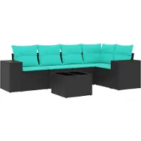 vidaXL 6-teiliges Gartensofa-Set mit Kissen, schwarzes Polyrattan