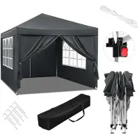 Woltu BukkitBow – Partyzelt mit Seitenwänden – faltbares Zelt – wasserdicht und wetterfest – Gartenpavillon – 300 x 300 cm – Blau
