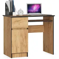 Akord Computertisch PIXEL PK EK CRAFT LINKS Mattschwarz Dąb Craft 90 cm mit Ausziehbarer Tastaturablage