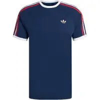 Adidas T-Shirt ORIGINALS "3-STREIFEN", Herren, Gr. M, blau (night indigo, better scarlet, weiß), Obermaterial: 100% Baumwolle, Rundhals, Shirts T-Shirt