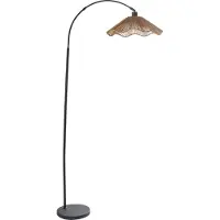 Beliani Stehlampe Naturfarben Papierschnur u. Metall Handgefertigt Langes Kabel mit Schalter Schirm Gewellt Blumenform 1-Flammig Rustikales Boho Design