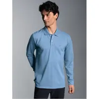 Trigema Poloshirt "Langarm Poloshirt mit Armbündchen", Herren, Gr. L, blau (horizont), Piqué, 100% Baumwolle, Basic, ohne Ausschnitt, Shirts Poloshirt