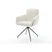 DELIFE Esszimmerstuhl Luan-Flex mit Armlehnen Bouclé Soft Beige Kreuzgestell konisch Schwarz
