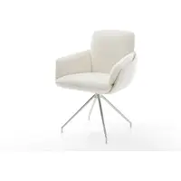 DELIFE Esszimmerstuhl Luan-Flex mit Armlehnen Bouclé Soft Beige Kreuzgestell konisch Edelstahl