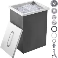 Vevor Drop-in-Eisbox, 25,3 L Edelstahl-Eiskühler, 355 x 305 x 461 mm Kommerzieller Eisbehälter mit Abdeckung, Eingebaute Eisspeichertruhe, Abflussrohr und Ablassstopfen im Lieferumfang Enthalten