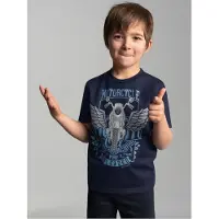 Trigema 1100000002199 "T-Shirt mit großem Motorrad-Printmotiv", Jungen, Gr. 116, blau (navy), Single Jersey, 100% Baumwolle, Basic, Rundhals, Shirts 1100000002199
