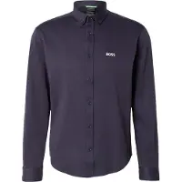 BOSS Langarmhemd "B MOTION L", Herren, Gr. L, N-Gr, schwarz (dunkelblau402), Web, Obermaterial: 100% Baumwolle, regular fit, 2-Knopf-Manschette mit Schlitz, Hemden Langarmhemd, mit Logo-Druck