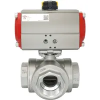 Tameson 3-Wege Pneumatischer Kugelhahn G1 1/4'' T-Bohrung Messing Federöffnend