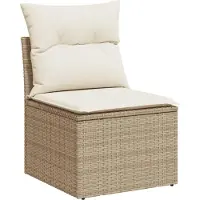 vidaXL 7-tlg. Garten-Sofagarnitur mit Kissen Beige Poly Rattan