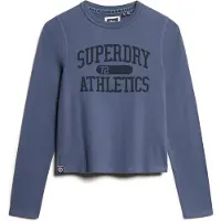 Superdry für Damen. W6011962A Athletic Essentials Ringer Fitted T-Shirt Blau (M), Lässig, Baumwolle, Langarm