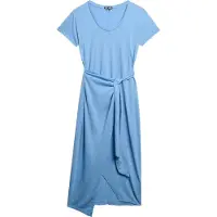 Superdry für Damen. W8011944A Midikleid blau geflammt überkreuzt (L), Lässig, Baumwolle, Kurzarm