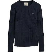 Gant für Damen. 4800100 Klassischer marineblauer Zopfmusterpullover (L), Lässig, Bio-Baumwolle