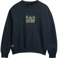 Superdry für Damen. W2012156A Locker sitzendes Sweatshirt mit Rundhalsausschnitt Travel Souvenir navy (S), Lässig, Baumwolle, Nachhaltig, Ma