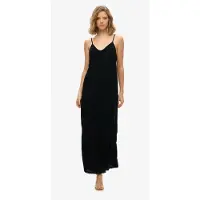 Superdry für Damen. W8011955A Langes schwarzes trägerloses Kleid (M), Lässig, Viskose, Ärmellos / Hosenträger