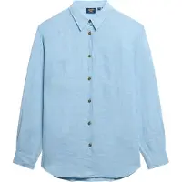Superdry für Damen. W4010463A Lässiges Leinenhemd mit blauem Boyfriend-Schnitt (XS), Langarm