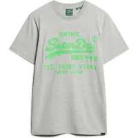 Superdry für Herren. M1011922A Fluor-T-Shirt mit grauem Vintage-Logo (M), Lässig, Baumwolle, Kurzarm