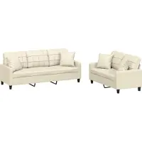 vidaXL 2-tlg. Sofagarnitur mit Kissen Creme Kunstleder