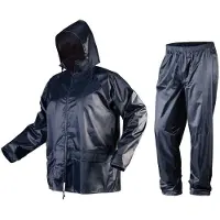 Neo Tools Regenjacke + Regenhose - Regenset Regencape Regenschutz mit Kapuze blau - Gr. XL