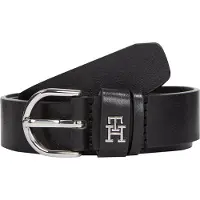 Tommy Hilfiger Ledergürtel "ESSENTIAL EFFORTLESS 2.5 cm breit SILVER", Damen, Gr. 85, schwarz, Rindsleder, unifarben, Gürtel Ledergürtel, Einfachdornschließe, Metallemblem
