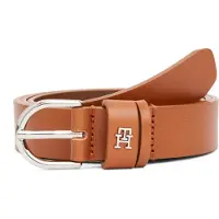 Tommy Hilfiger Ledergürtel "ESSENTIAL EFFORTLESS 2.5 cm breit SILVER", Damen, Gr. 80, braun (cognac), Rindsleder, unifarben, Gürtel Ledergürtel, Einfachdornschließe, Metallemblem