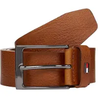 Tommy Hilfiger Ledergürtel "LAYTON 3.5 cm breit", Herren, Gr. 100, braun (cognac), Rindsleder, unifarben, Gürtel Ledergürtel, Metallpatch, Einfachdornschließe