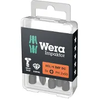 Wera 851/4 IMP DC PH DIY Impaktor PH Bits, PH 2 x 50 mm, 5-teilig - 05057656001