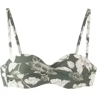 s.Oliver Bügel-Bandeau-Bikini-Top "Lady", Damen, Gr. 44, Cup D, grün (olive, creme bedruckt), Microfaser, Recycling-Polyamid, geblümt, Bikini-Oberteile Bügel-Bandeau-Bikini-Top, mit floralem Design