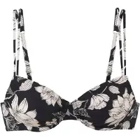 s.Oliver Bügel-Bikini-Top "Lady", Damen, Gr. 40, Cup F, beige (schwarz, creme), Microfaser, Recycling-Polyamid, geblümt, Bikini-Oberteile Bügel-Bikini-Top, mit floralem Design