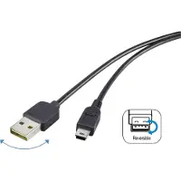 Renkforce USB-Kabel USB 2.0 USB-A Stecker, USB-Mini-B Stecker 1.80 m Schwarz beidseitig verwendbarer Stecker, vergoldet