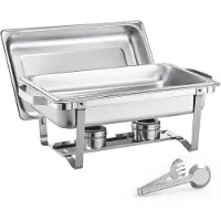 Vevor Chafing Dish Buffet Edelstahl-Chafing Dish mit 6 Pfannen in voller Größe (7,5 L), rechteckiger Catering-Wärmespender mit Deckel & Wasserpfannenständer & Brennstoffhalter, für Partys, Silber