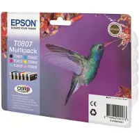 Epson Hummingbird Multipack 6-colours T0807 Claria Photographic Ink, Standardertrag, Schwarz, Cyan, Helle Cyan, Helle Magenta, Magenta, Gelb, 7,4 ml, 1 Stück(e), Multipack