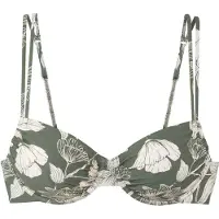 s.Oliver Bügel-Bikini-Top "Lady", Damen, Gr. 44, Cup D, grün (olive, creme), Microfaser, Recycling-Polyamid, geblümt, Bikini-Oberteile Bügel-Bikini-Top, mit floralem Design