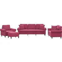 vidaXL 4-tlg. Sofagarnitur mit Kissen Weinrot Samt