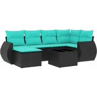 vidaXL 7-teiliges Gartensofa-Set mit Kissen, schwarzes Polyrattan