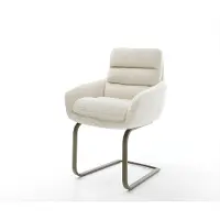 DELIFE Freischwinger Abelia-Flex mit Armlehnen Teddystoff Beige Freischwinger flach Effektfinish Titan