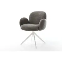 DELIFE Drehstuhl Nube-Flex mit Armlehnen Bouclé Soft Schlamm Kreuzgestell breit Weiß 360° drehbar Wippfunktion Taschenfederkern
