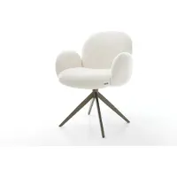 DELIFE Drehstuhl Nube-Flex mit Armlehnen Bouclé Soft Beige Kreuzgestell breit Effektfinish Titan 360° drehbar Wippfunktion Taschenfederkern