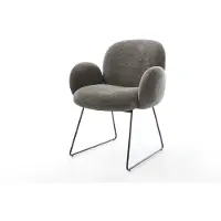 DELIFE Esszimmerstuhl Nube-Flex mit Armlehnen Bouclé Soft Schlamm Kufengestell Schwarz Taschenfederkern
